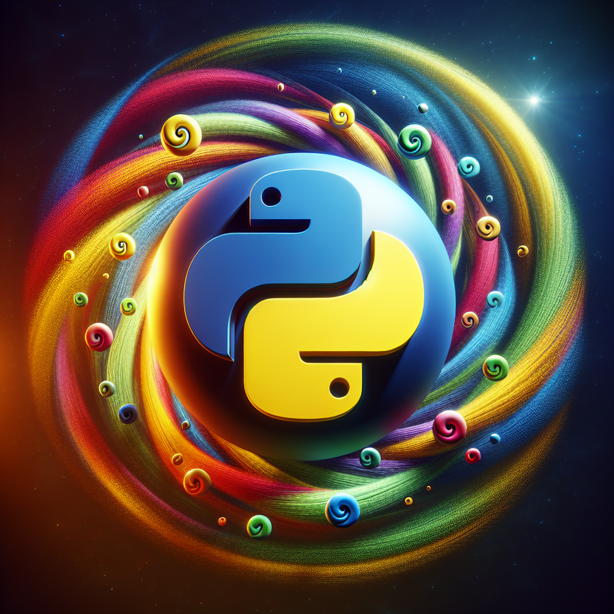 Python programming logo surrounded by colorful lambda symbols representing the power and versatility of lambda functions.