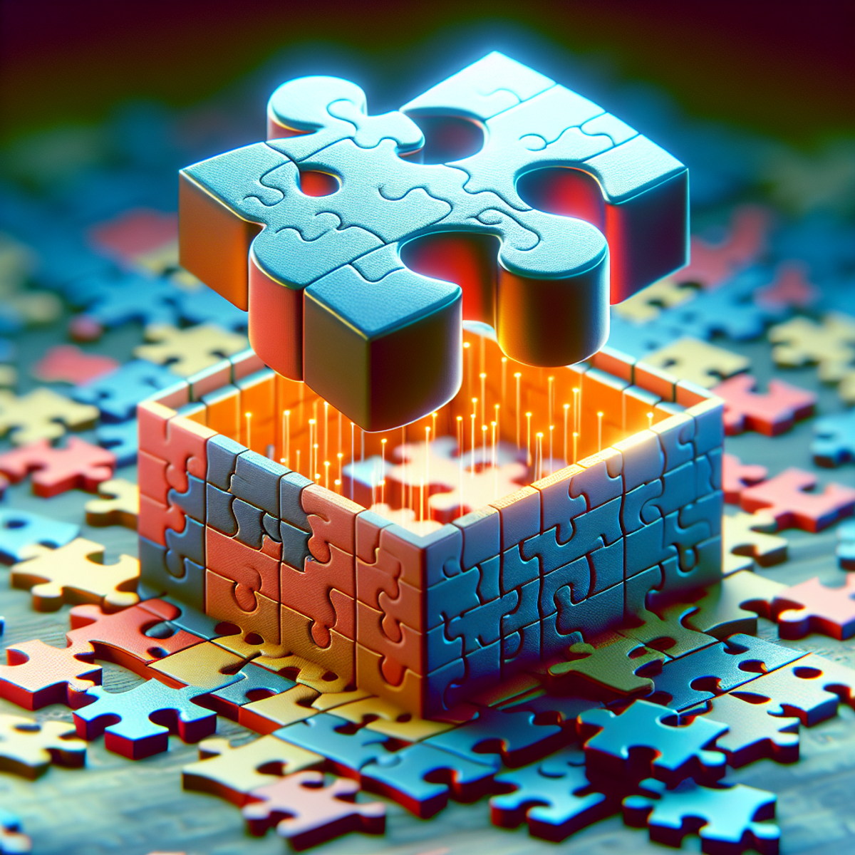 A close-up of a vibrant, oddly-shaped puzzle piece smoothly slotting into place within a larger, already partially completed puzzle.