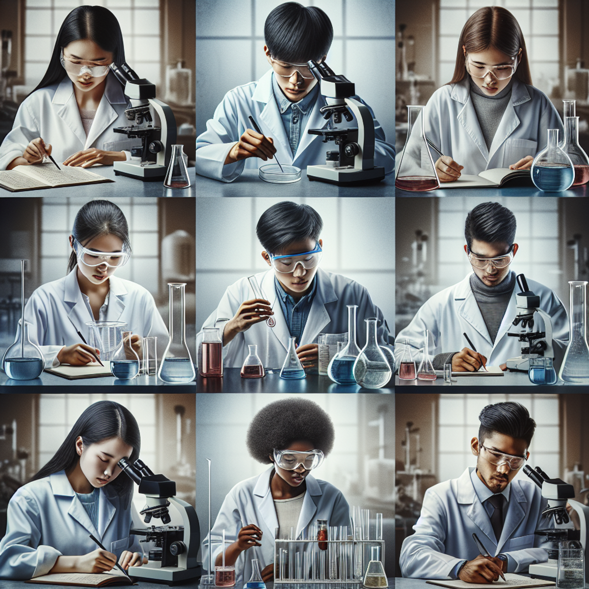 A diverse group of students in a science lab conducting experiments.