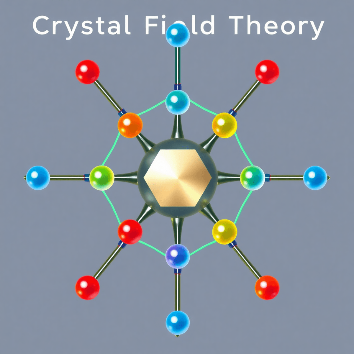 A colorful diagram illustrating Crystal Field Theory, showcasing a central metallic ion with ligands in octahedral and tetrahedral arrangements, highlighting d-orbital splitting. A colorful diagram illustrating Crystal Field Theory, showcasing a central metallic ion with ligands in octahedral and tetrahedral arrangements, highlighting d-orbital splitting.