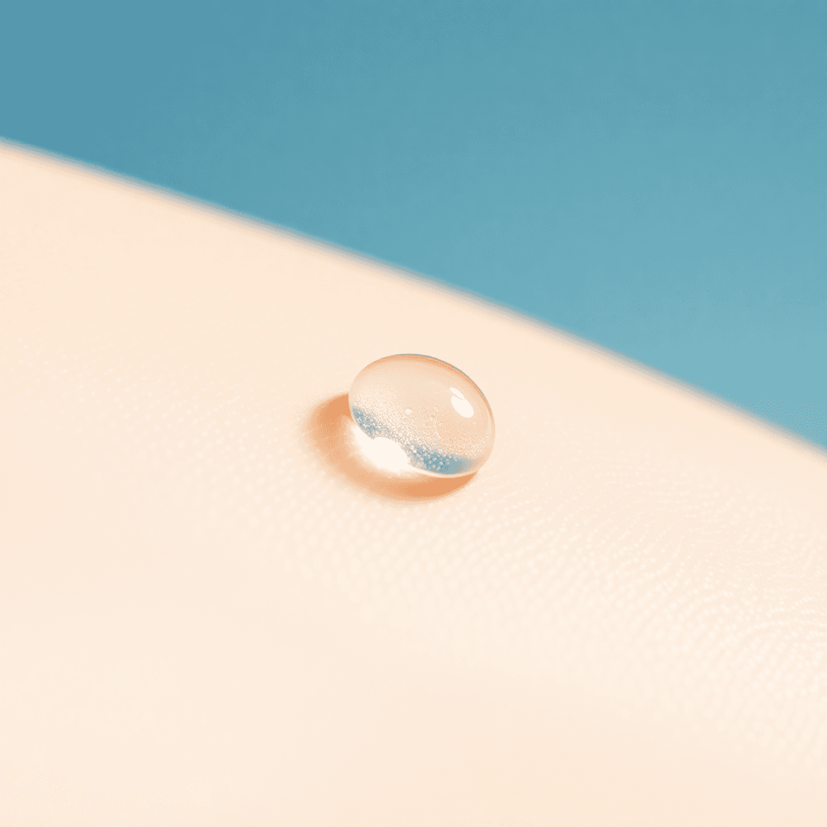 7 Essential Rules for Using Hyaluronic Acid Safely With Microneedling 1 Close-up of smooth, glowing skin with water droplets, surrounded by abstract microscopic needles and hydration molecules on a soft blue and white background.