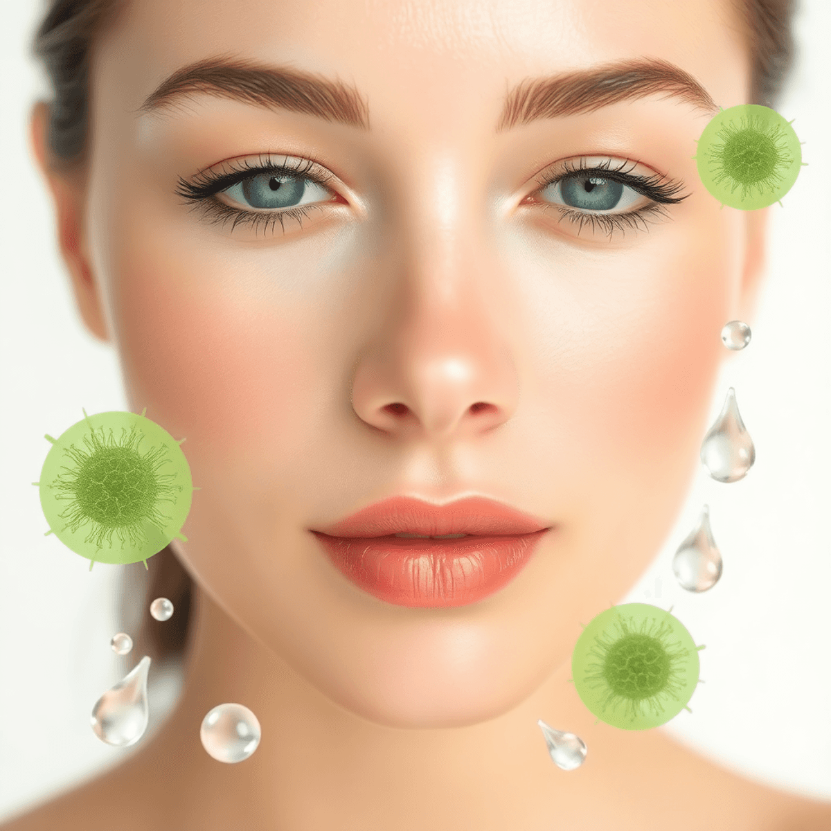 8 Powerful Stem Cell Serum for Face Insights to Transform Your Skin Recovery 1 Clear, glowing skin framed by hydration droplets and cellular-inspired elements, reflecting the regenerative promise of Stem Cell Serum for Face for smoother, healthier-looking skin.