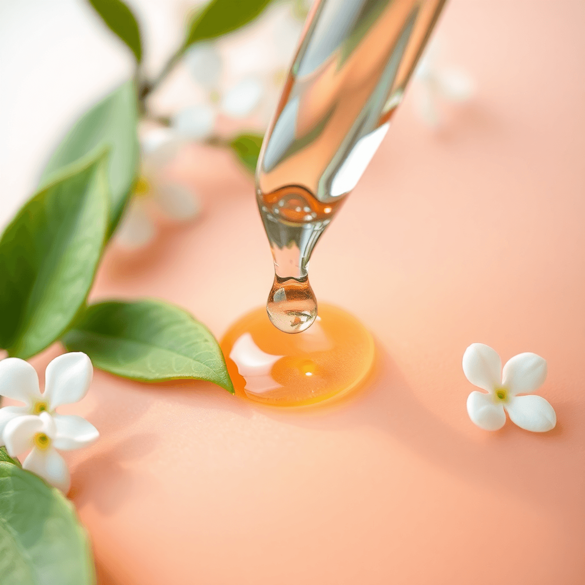 Stem Cell Serum Revealed: The Breakthrough Science, Real Benefits, and Game‑Changing Impact for 2026 1 Close-up of a glass serum dropper of stem cell serum releasing glowing liquid onto smooth skin, surrounded by green leaves and white flowers with soft, warm lighting.