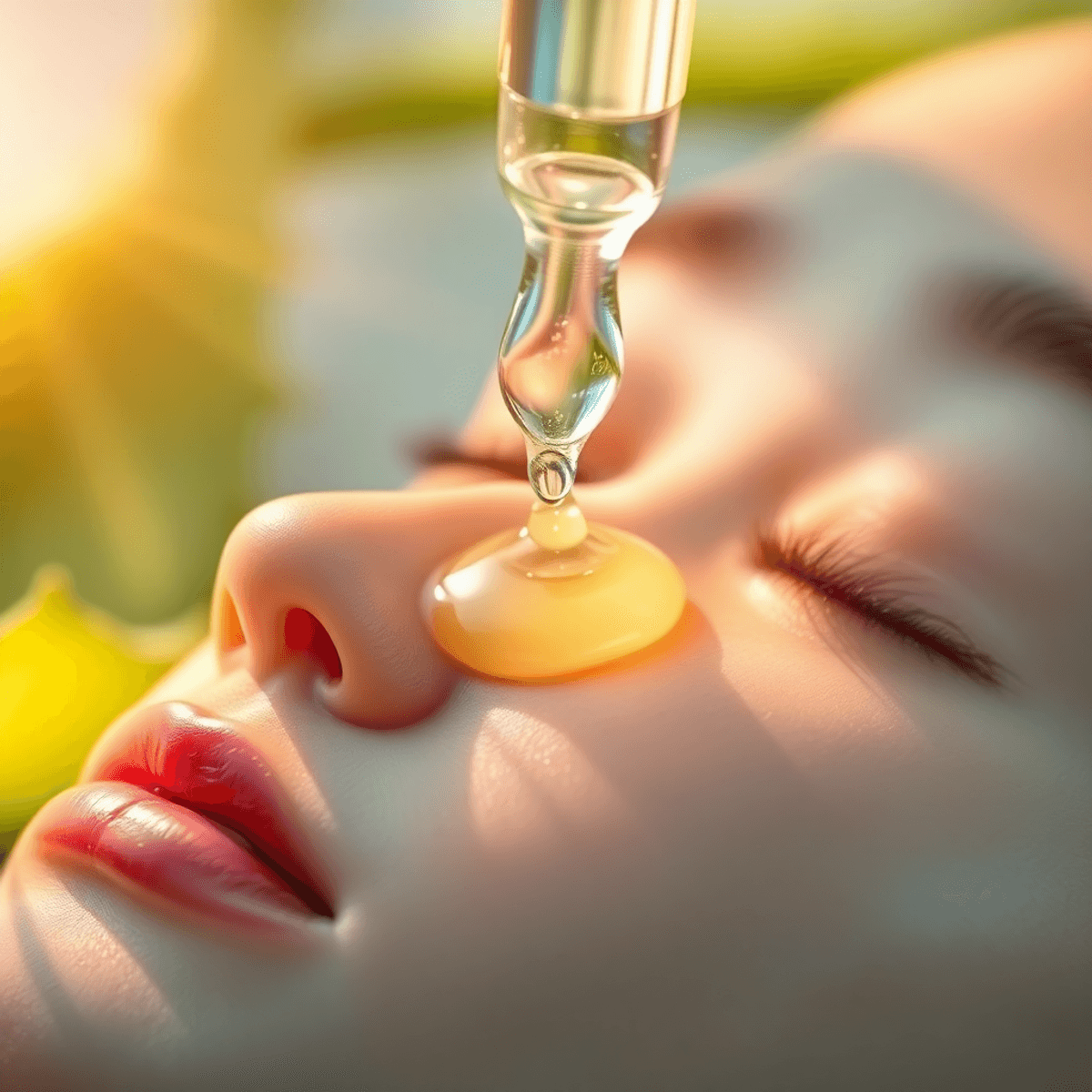 Stop Guessing: The #1 Default Serum to Use With Microneedling And What to Avoid 1 Close-up of a dropper releasing glowing serum onto smooth skin, surrounded by aloe leaves and soft light rays symbolizing healing and rejuvenation. Serum to Use With Microneedling