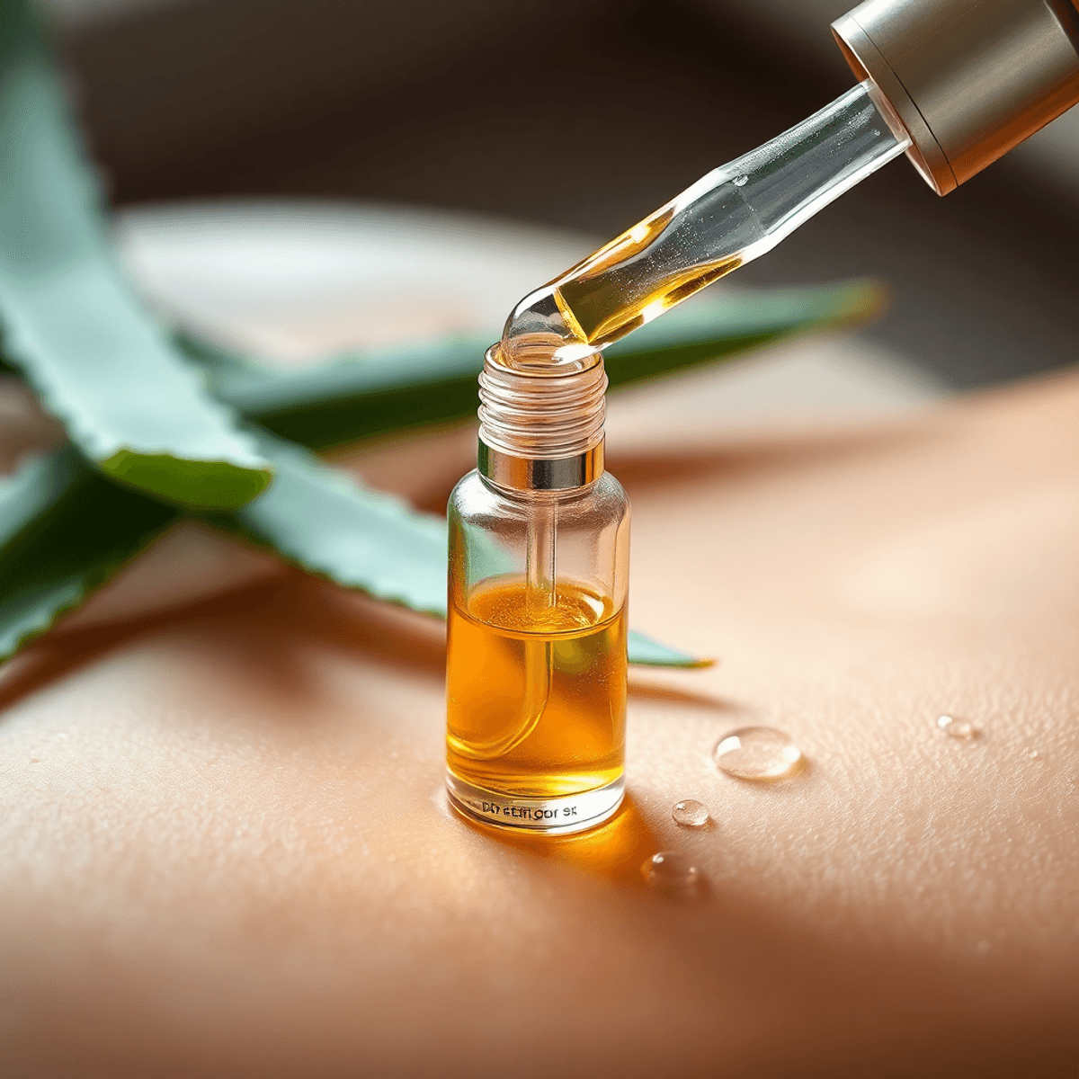8 Game-Changing Steps for Serum After Microneedling — Your Ultimate Recovery Plan 1 Golden serum dripping from a dropper into a glass bottle, representing the ideal Serum After Microneedling to hydrate, soothe, and support optimal skin recovery.