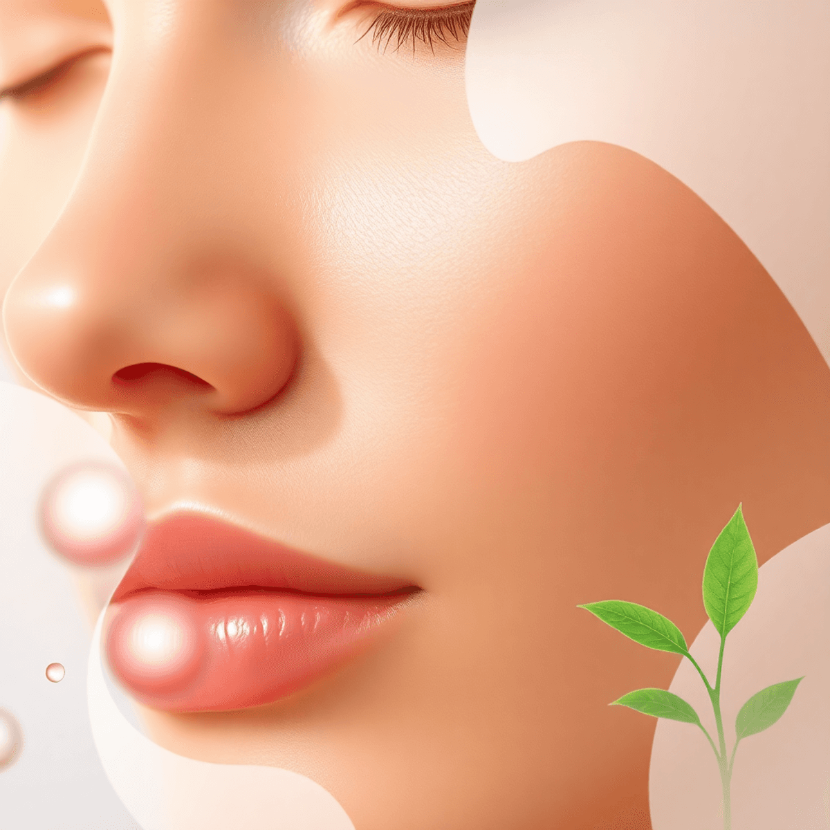 7 Game-Changing Benefits of Osmosis Stem Factor for Faster Skin Recovery 1 Radiant close-up of smooth lips and glowing skin with soft light and green leaves, symbolizing renewal and recovery powered by Osmosis Stem Factor.