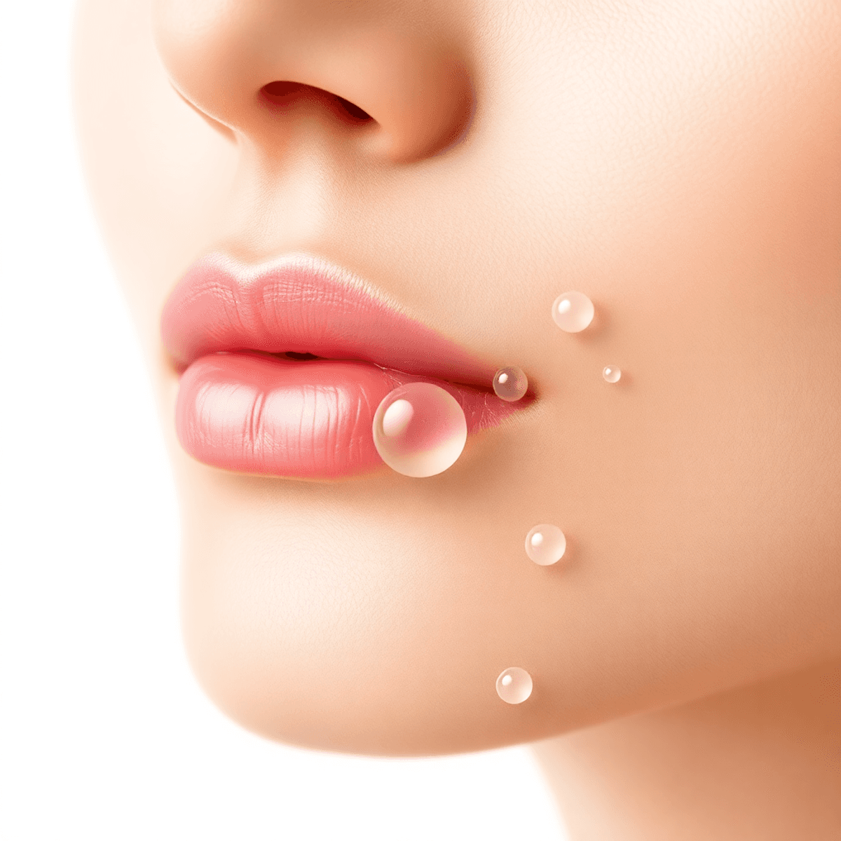 7 Essential Benefits of Hyaluronic Acid After Microneedling — A Proven Recovery Guide 1 Close-up of dewy lips and hydrated skin with serum droplets, symbolizing the plumping, moisture-locking benefits of Hyaluronic Acid After Microneedling for smooth, radiant recovery.