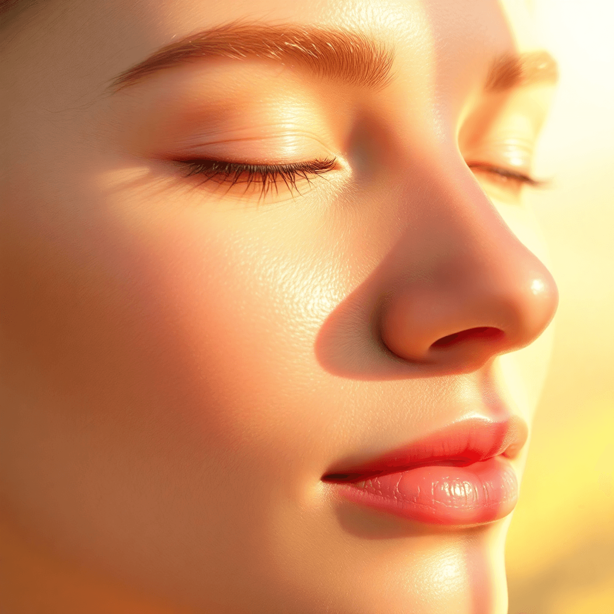 7 Essential Microneedling Healing Stages That Speed Recovery 1 Close-up of glowing skin with natural texture, bathed in warm sunlight, surrounded by soft abstract shapes symbolizing healing and renewal in an article about microneedling healing stages
