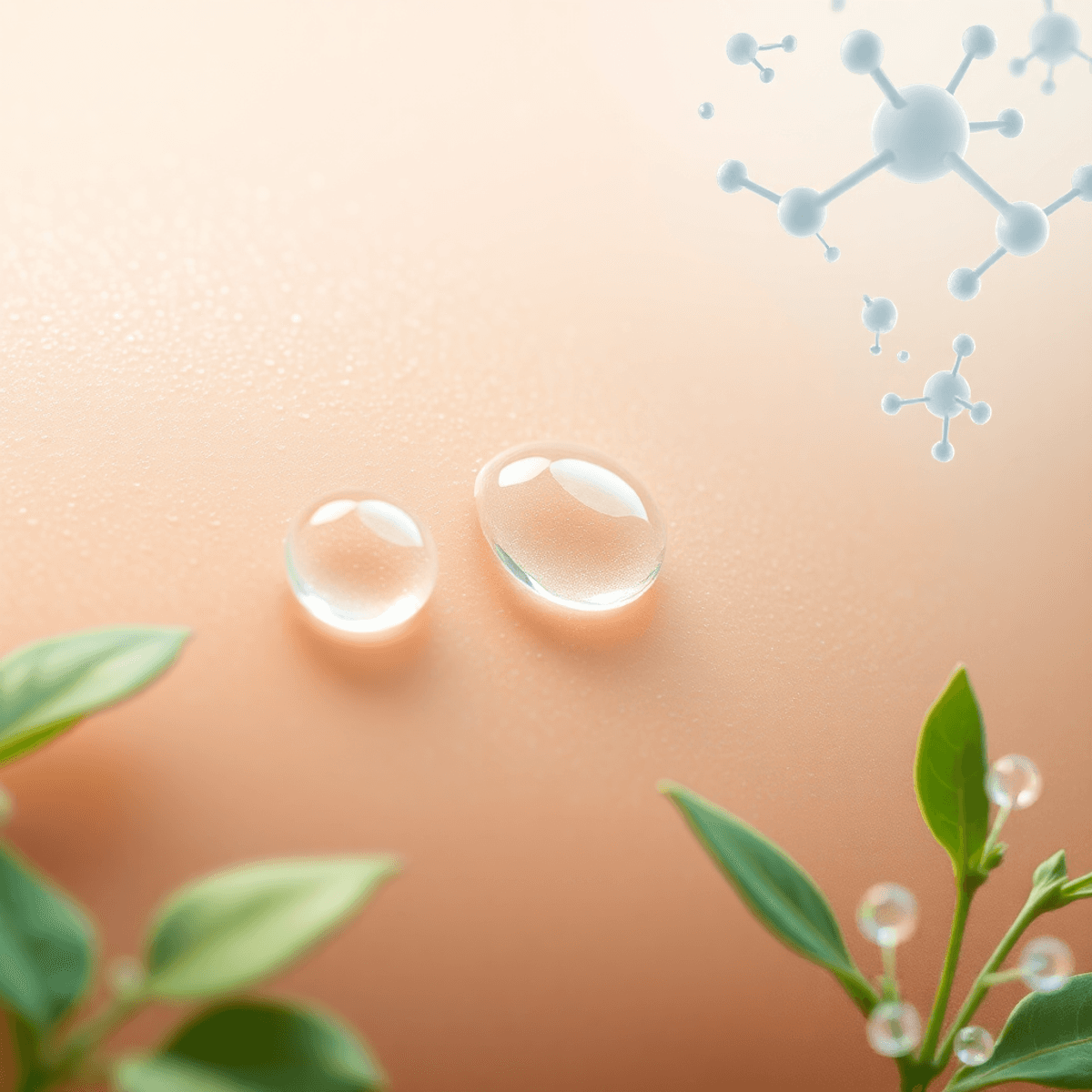 7 Gentle Growth Factor Serums That Transform Sensitive Skin (Proven Picks) 1 a close-up of smooth, glowing skin with water droplets, soft lighting, organic green leaves, and subtle molecular graphics, visually emphasizing the calming, hydrating, and science-inspired aspects of Growth Factor Serums for sensitive skin
