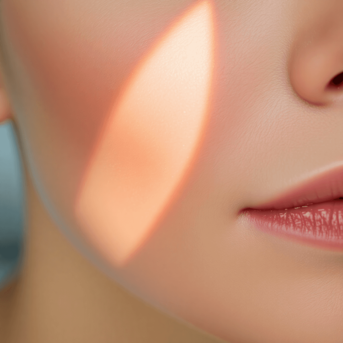 RF Microneedling Healing Stages: How They Differ from Traditional Methods 1 Close-up of glowing skin with soft light and abstract effects symbolizing microneedling and radiofrequency energy in a calm, clinical setting.
