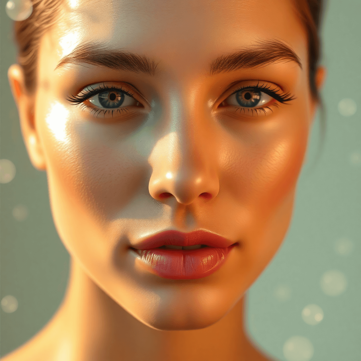 7 Must-Try Stem Cell Serums That Actually Deliver Results 1 Close-up of a glowing, flawless youthful face with dewy skin, surrounded by soft abstract shapes and bathed in gentle golden light symbolizing skin rejuvenation in an article about best stem cell serums.