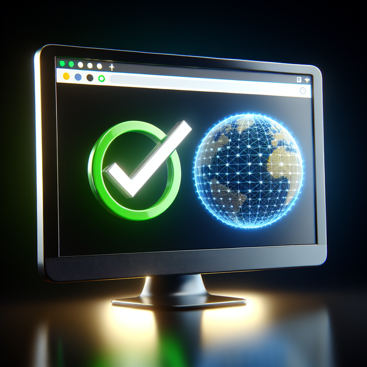 How Long Can Maximum URL Length be for SEO? 1 Computer monitor displaying global network symbol with green checkmark.