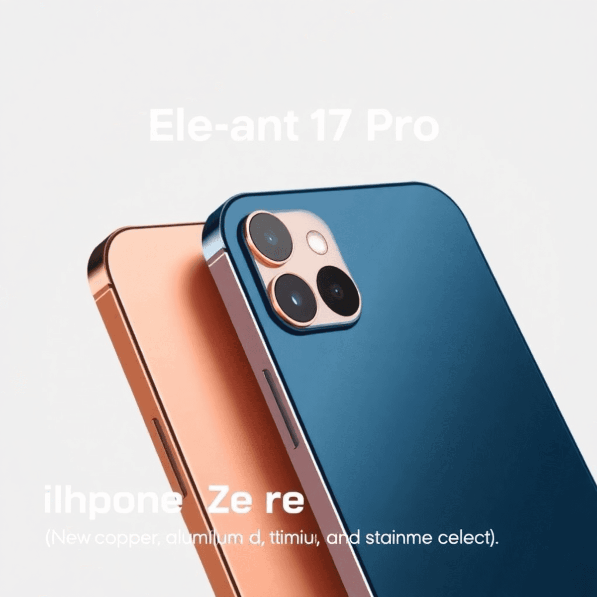 Ein schlankes Smartphone mit einem rechteckigen Kamerabuckel, gezeigt in Kupfer und Dunkelblau, das Aluminium-, Titan- und Edelstahlrahmen hervorhebt.