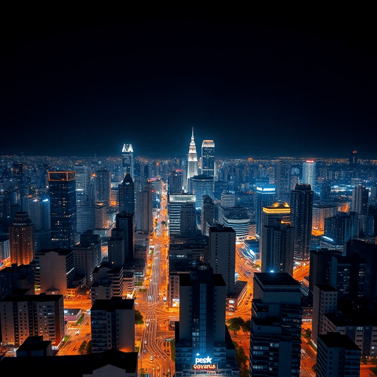 Nocturnal Optimization: Embracing SEO Under São Paulo's Skyline Nighttime São Paulo cityscape from a rooftop, featuring illuminated skyscrapers and glowing city lights under a dark sky.
