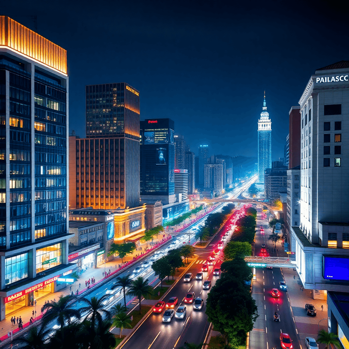 From the Copan to Digital Peaks: SEO by São Paulo's Night Lights Nighttime cityscape of Avenida Paulista with illuminated skyscrapers, cultural landmarks, and busy streets filled with lights and activity.