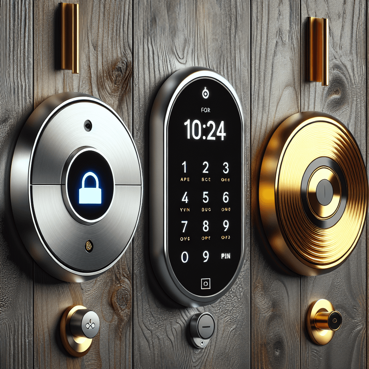 A digital art representation of a futuristic home with a digital lock on the front door, symbolizing advanced home security.