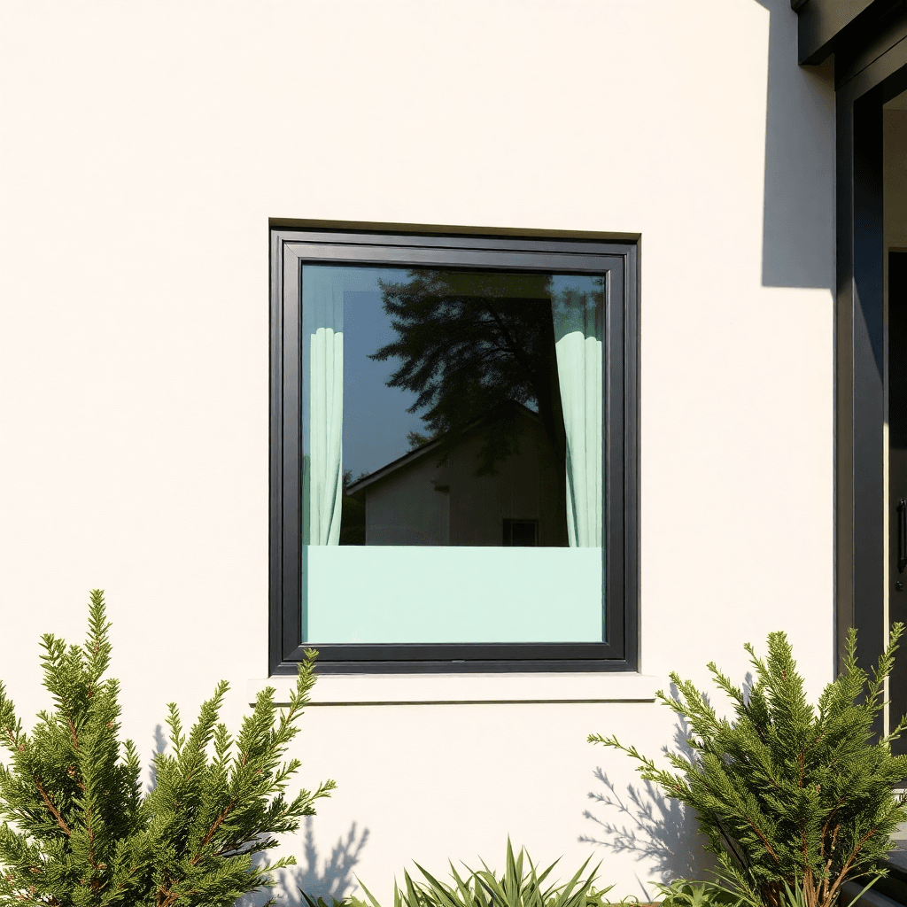 Are window frame hole hackable Modern black steel-framed window on a contemporary building with sunlight reflecting off the metal frame and greenery around the facade.