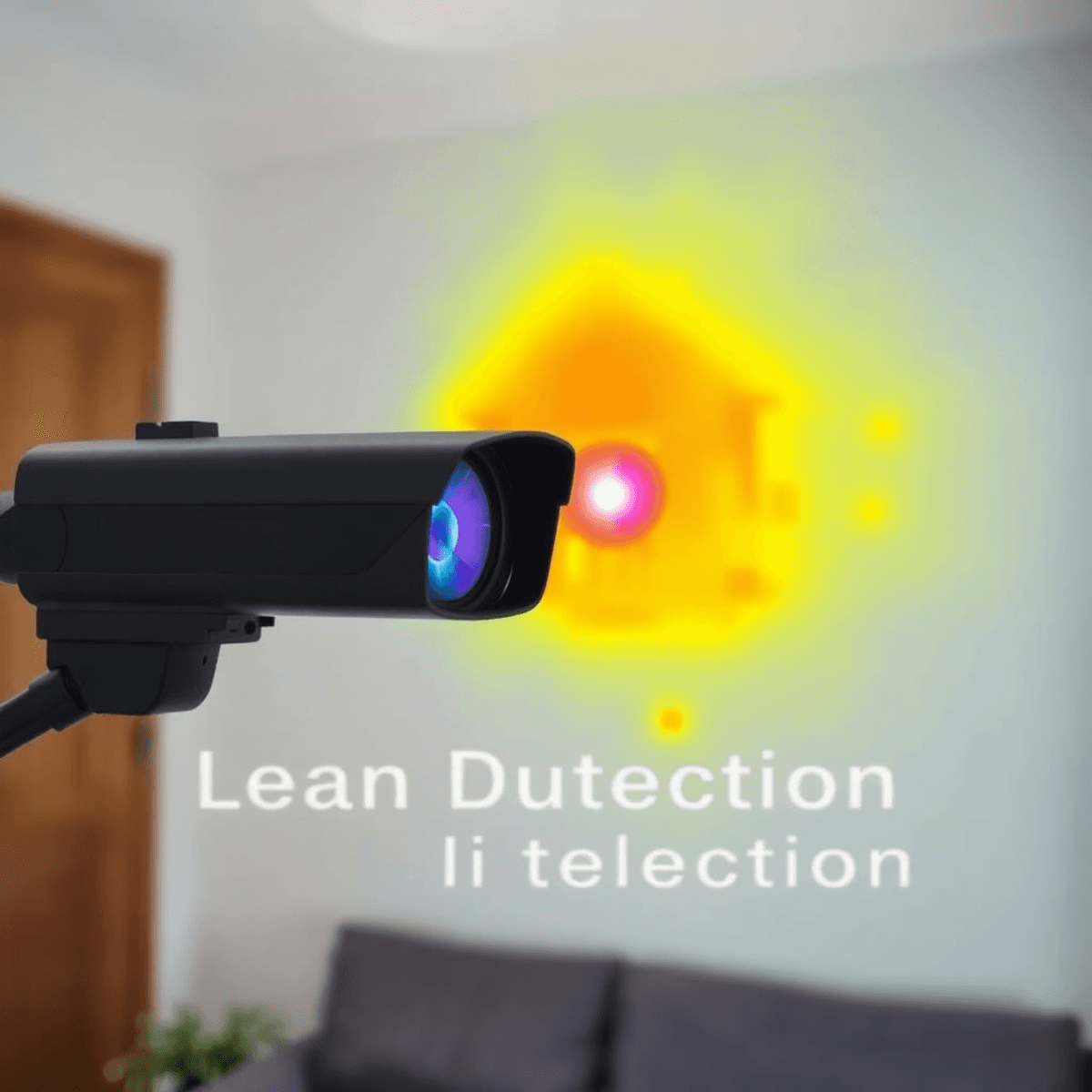 적외선 카메라는 주거 환경의 벽에서 온도 변화를 표시하며, 습기 문제에 대한 비침습적인 누수 탐지 기술을 강조합니다.