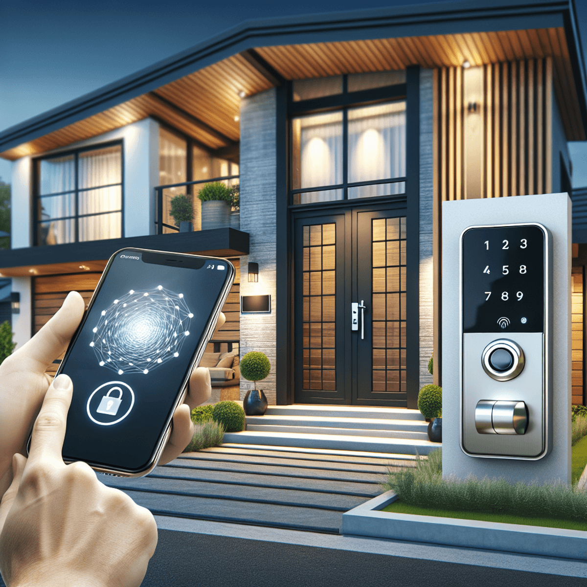 A digital art representation of a modern smart lock in a futuristic style.
