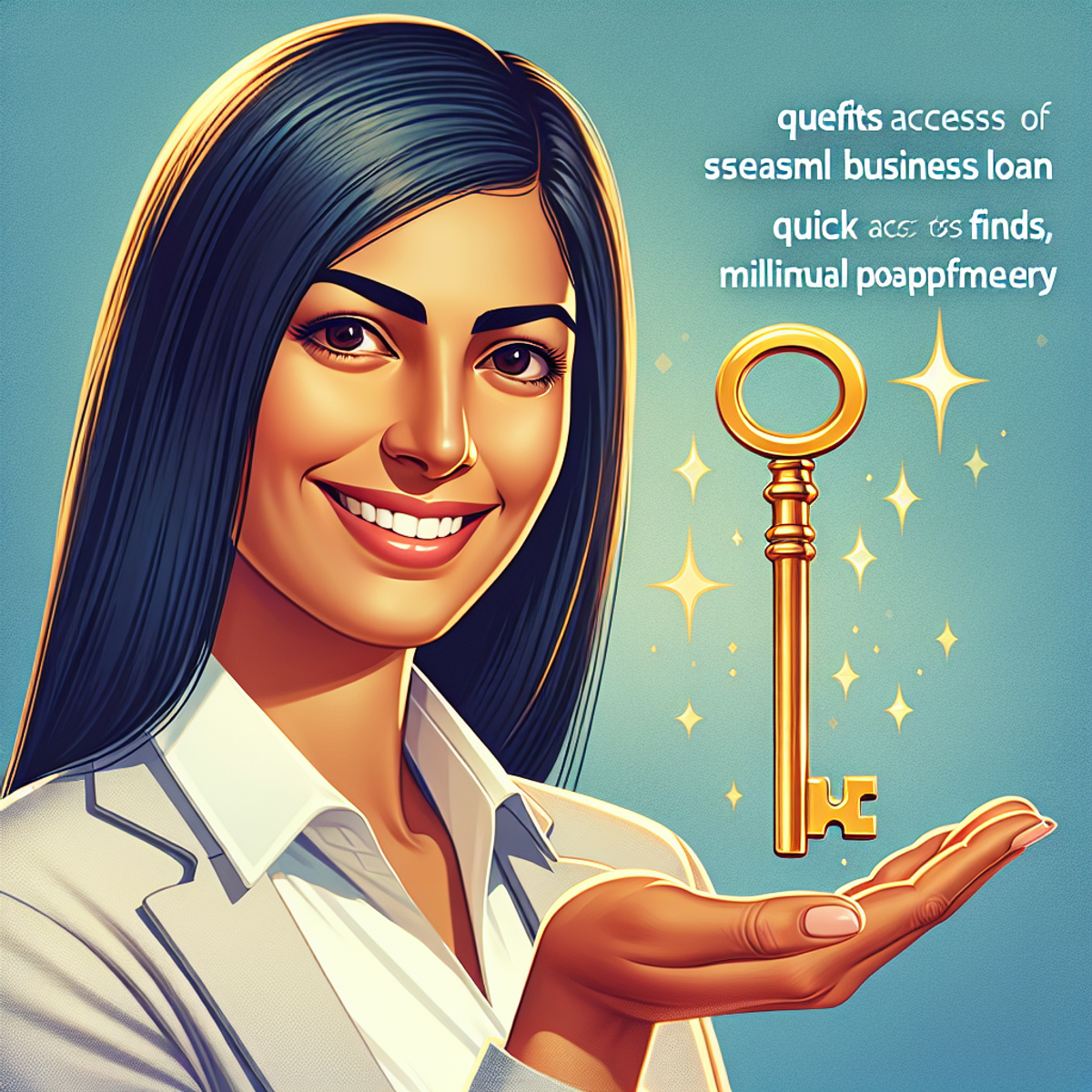 A South Asian woman smiling and holding a golden key, representing empowerment and success for MSME owners.