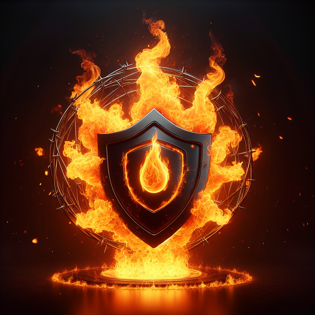 Fiery shield engulfed in flames.
