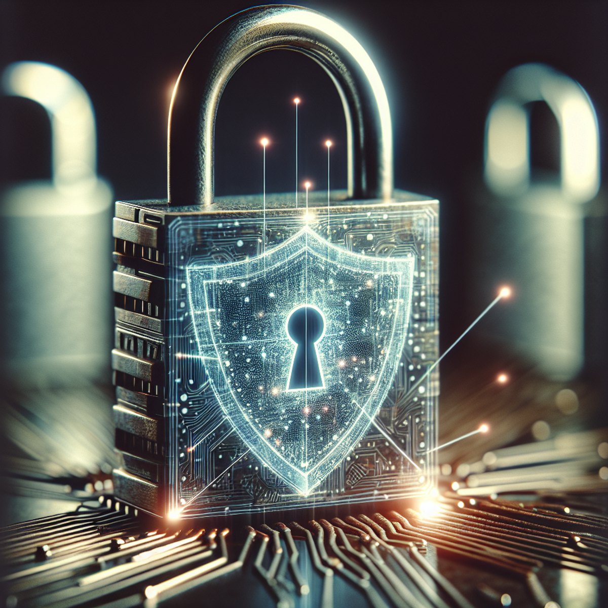 A close-up image of a padlock with a faint digital shield symbol overlaying it, representing the blend of traditional and modern security.