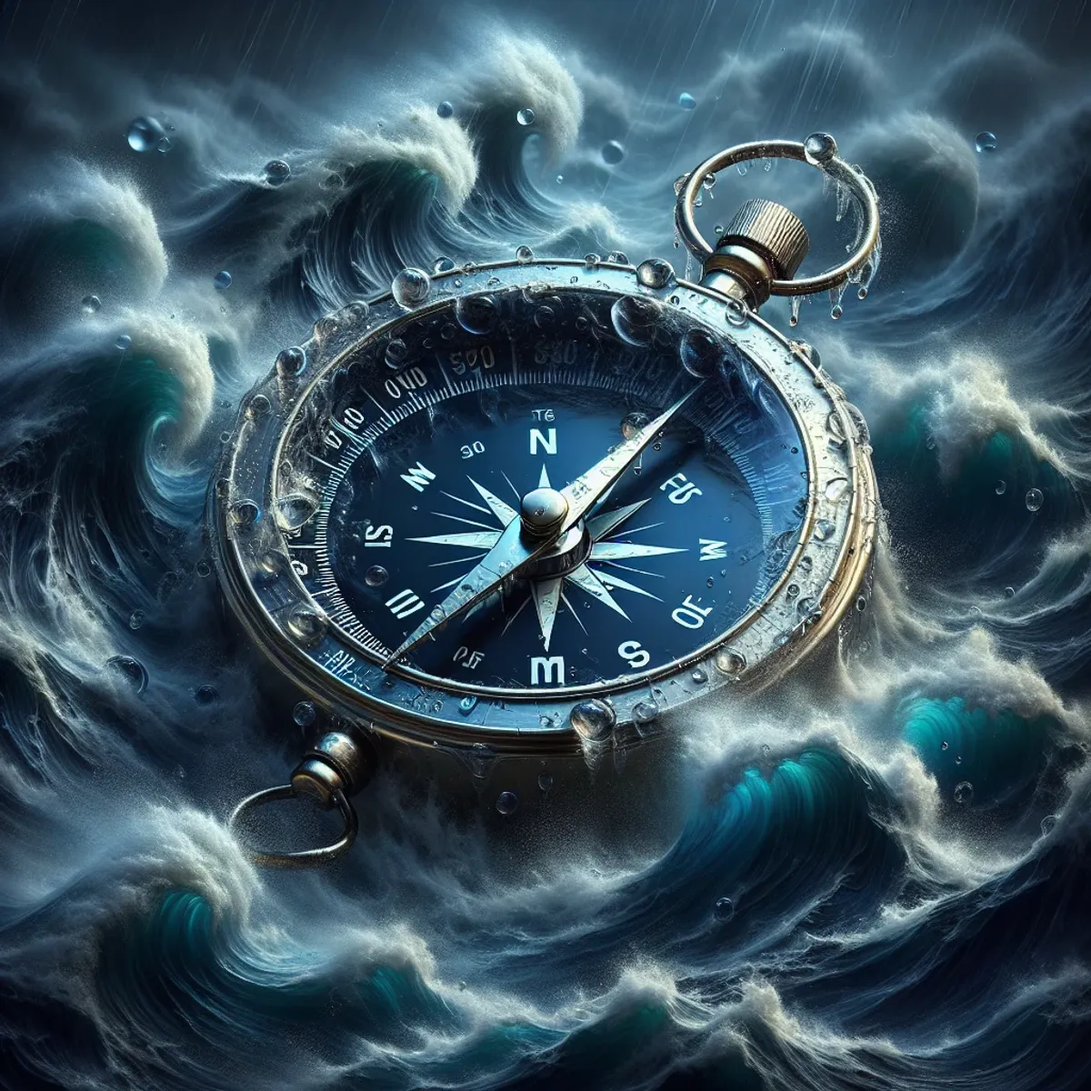 A compass caught in a stormy sea