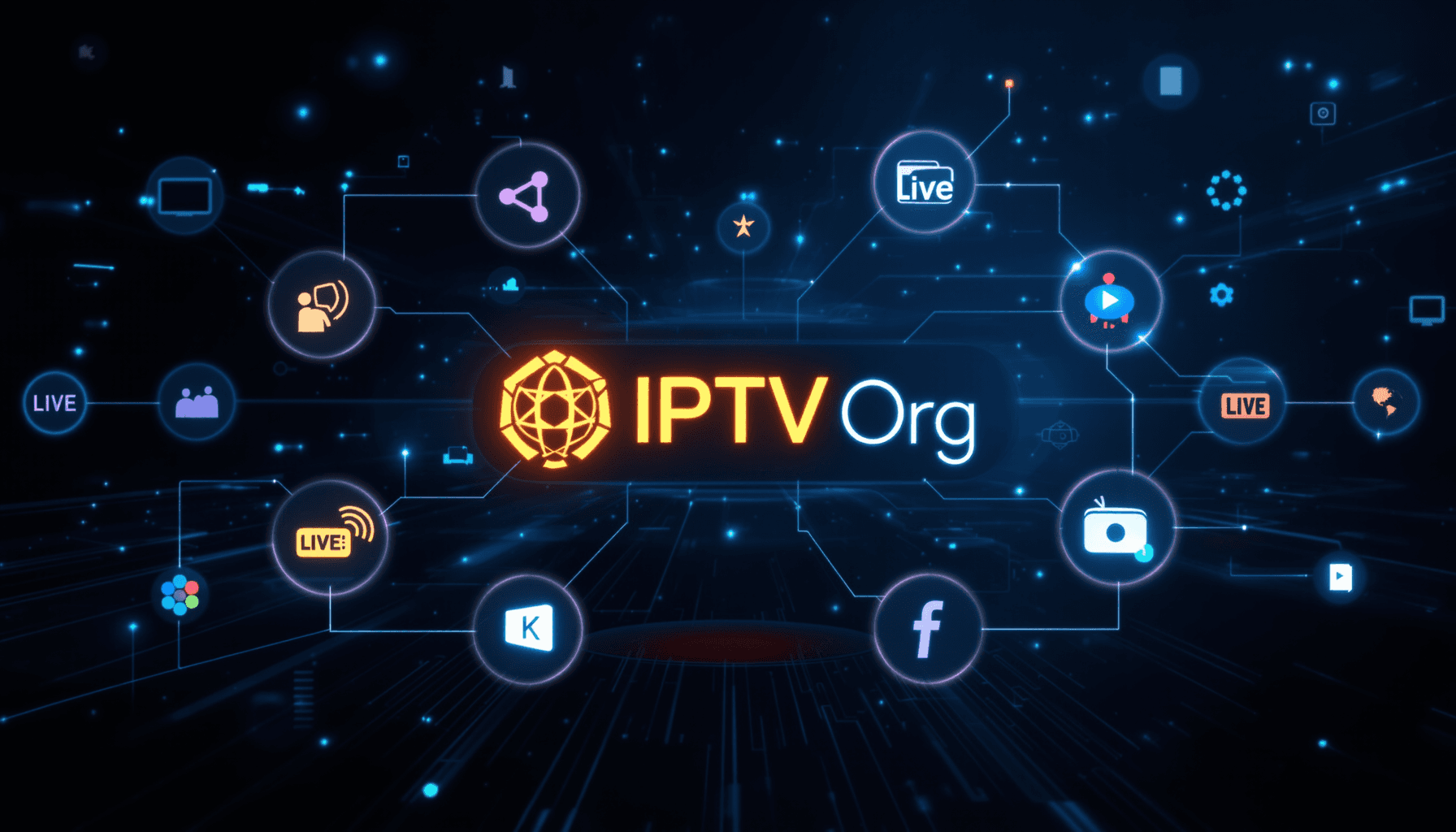 Did IPTV Org Just Take This Massive Step? 1 Glowing IPTV Org logo connected to streaming icons and live TV symbols on a sleek dark background with network and internet elements.