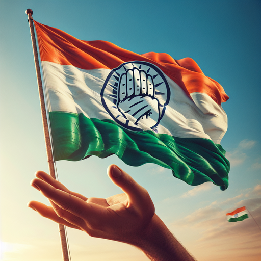 The alt text for the image is: "Flag of India flying high against a clear blue sky, featuring the emblem of a spinning wheel or hand in the center."