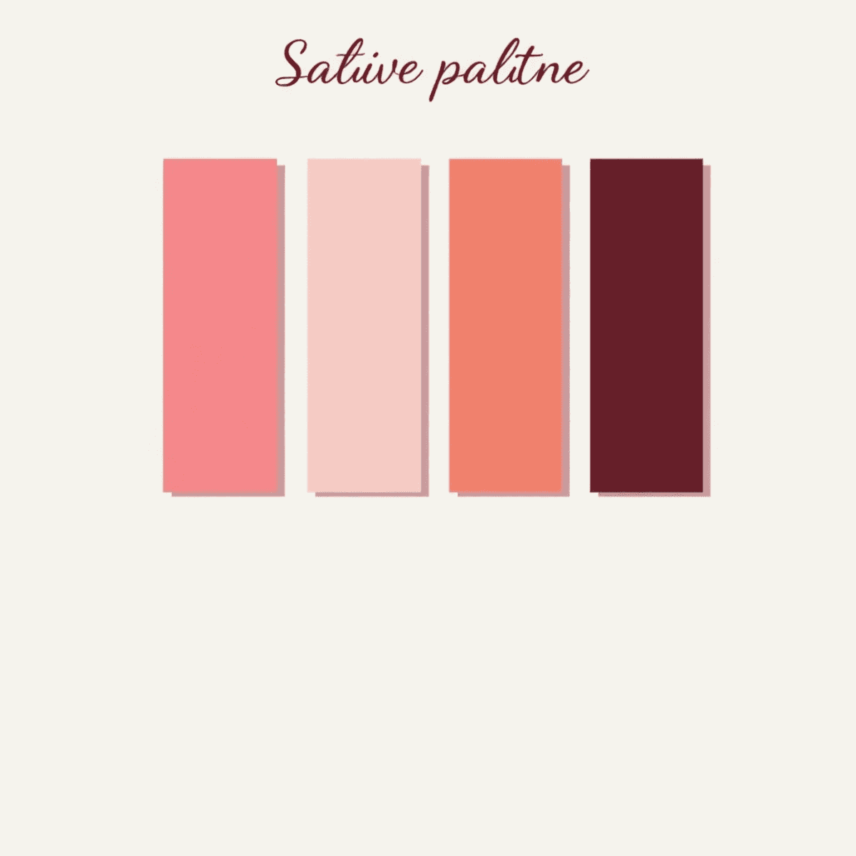 Cartoon-style color palette swatch with blush pink, deep burgundy, and warm neutrals arranged artistically on a clean background with soft lighting.