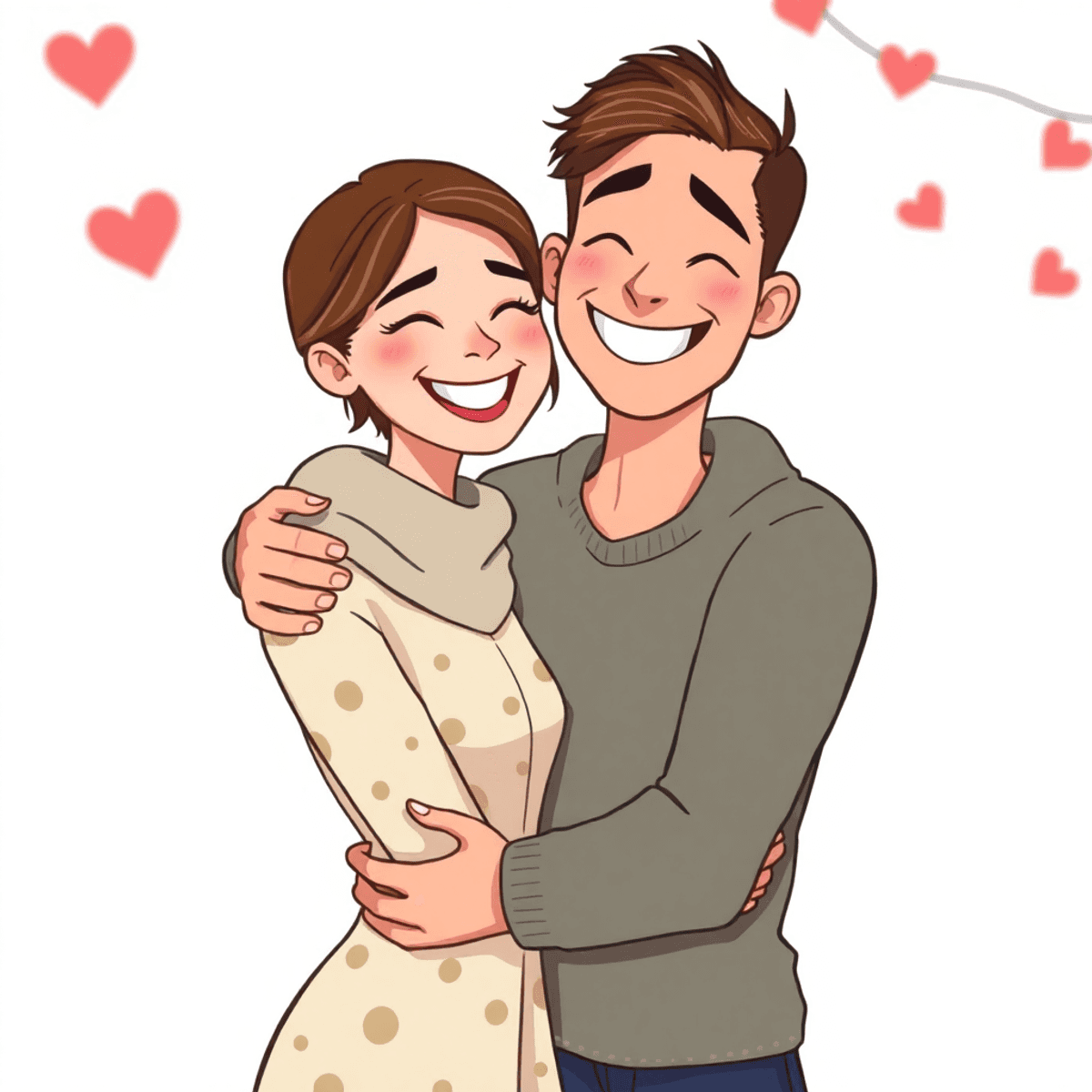 Cartoon of a happy couple embracing during their engagement session.