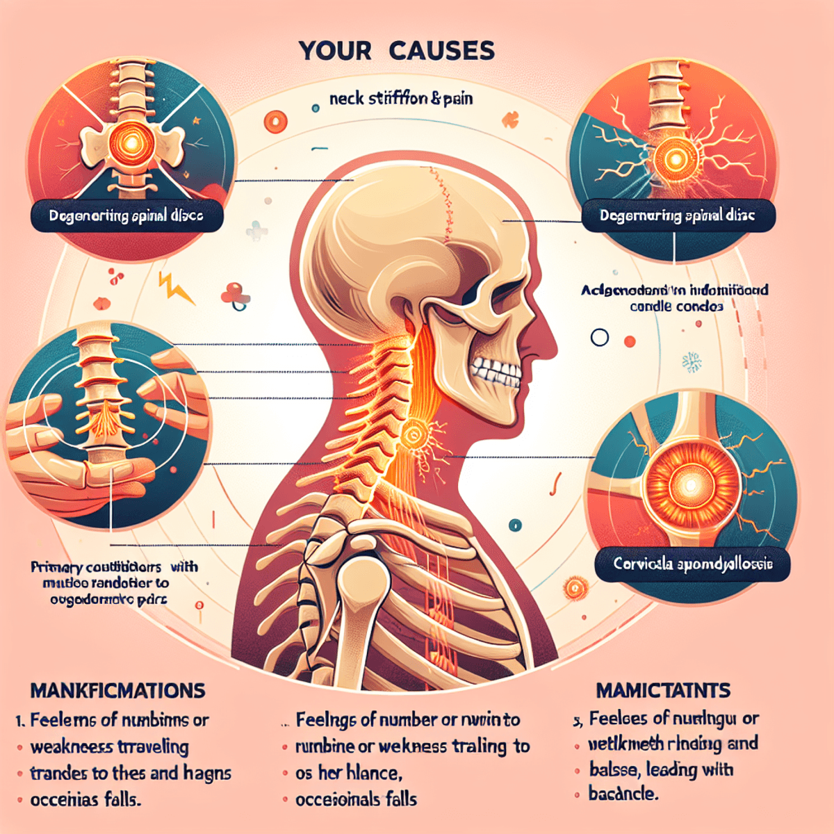 Cervical Spondylosis Treatment 2 A digital art representation of a human spine with a glowing blue light, symbolizing neck stiffness and pain.