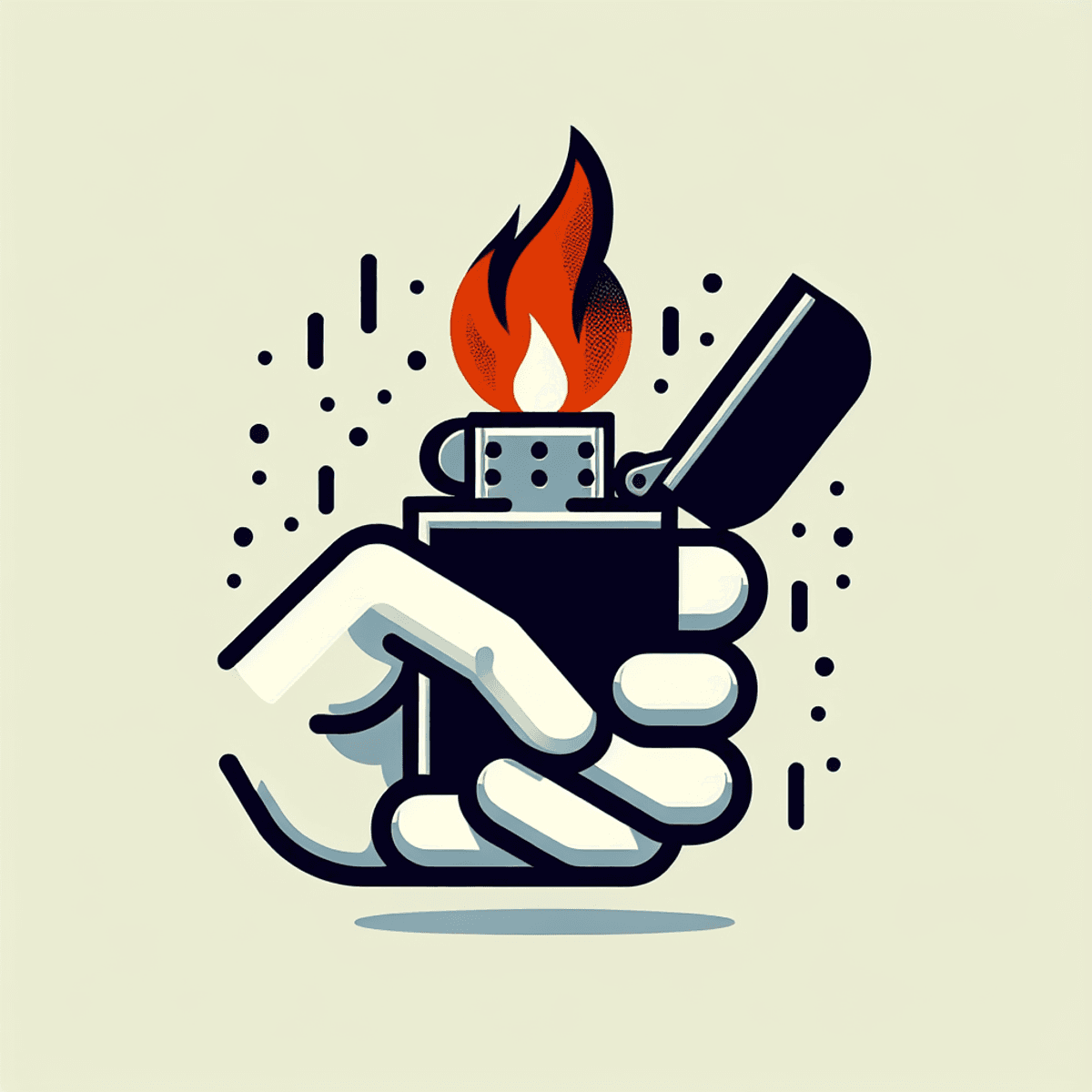 Représentation artistique numérique d'un briquet moderne, avec une flamme, sur un fond sombre.