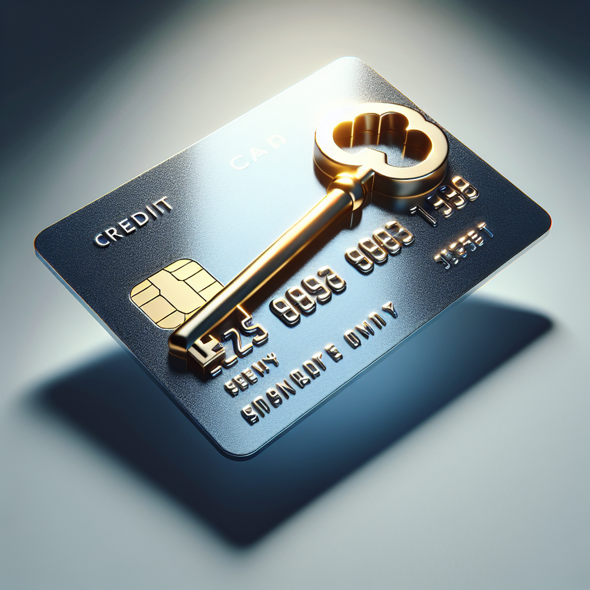 A sleek, shiny credit card with a large, prominent golden key symbol radiating warmth and opportunity under soft light.