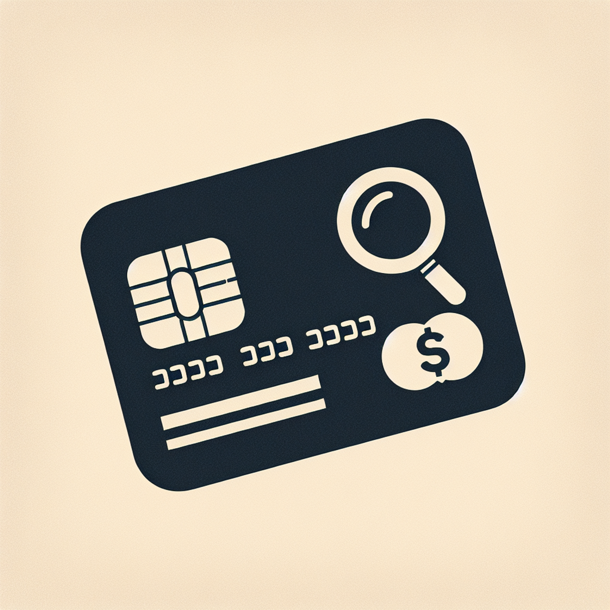 Credit card with magnifying glass and no fees symbol.
