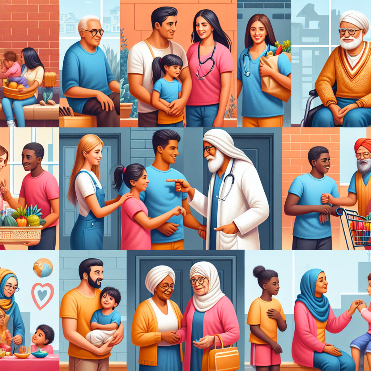 A diverse group of people from various ethnic backgrounds engaging in healthy and supportive activities, reflecting the positive impact of healthcare assistance programs like Medicaid.