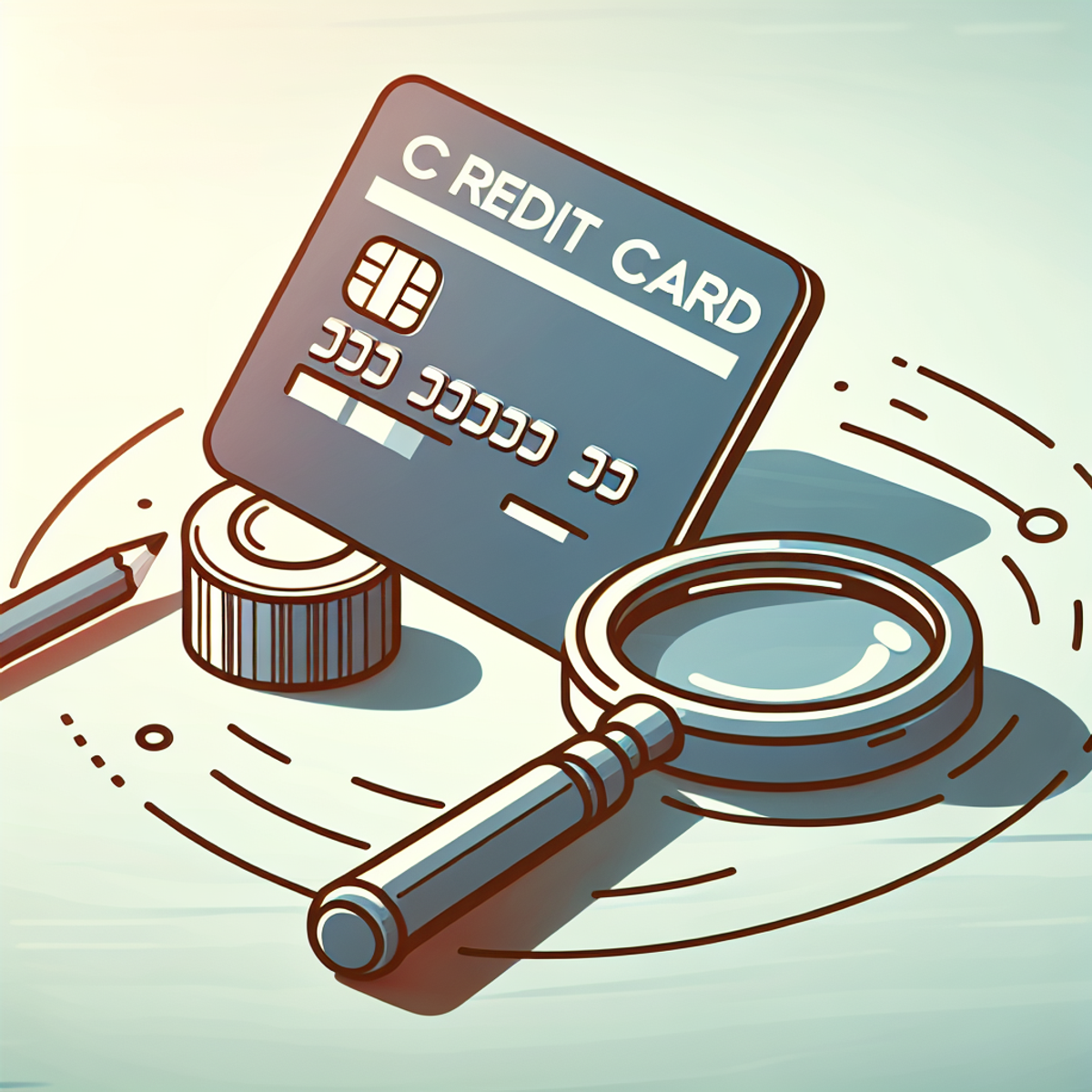 Alt text: A magnifying glass hovering over a credit card on a table, symbolizing careful scrutiny and attention to detail in personal finance decision-making.
