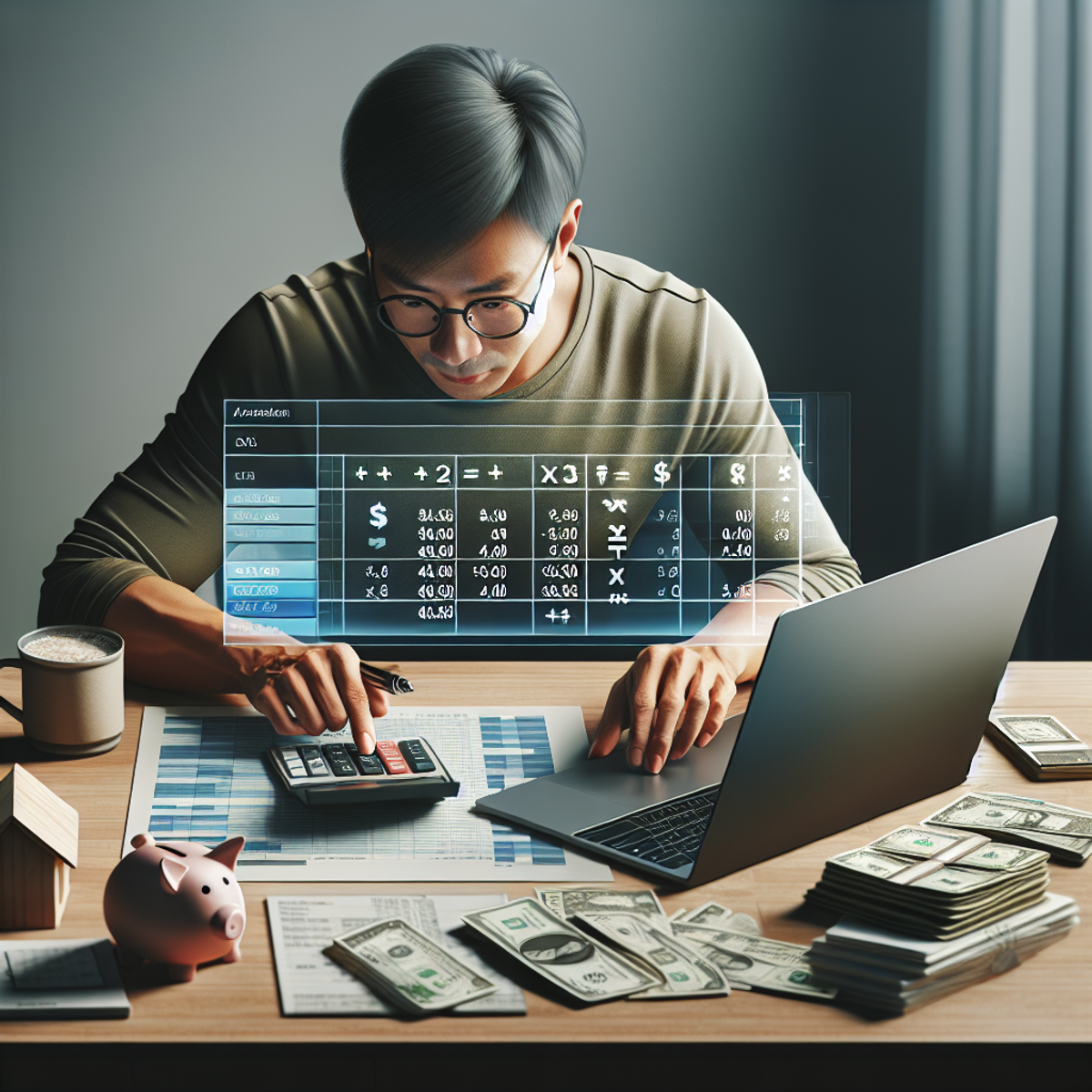 A man working on finances at a desk.