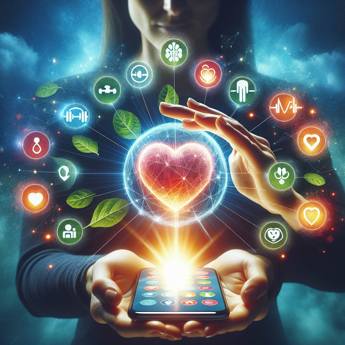 A woman using a wellness app on her smartphone to access health resources.