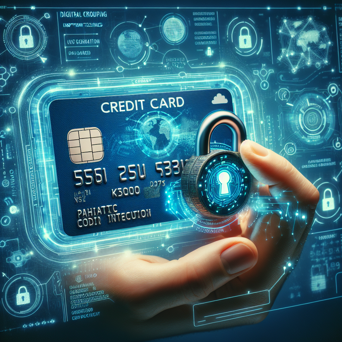 Futuristic credit card with advanced lock system.