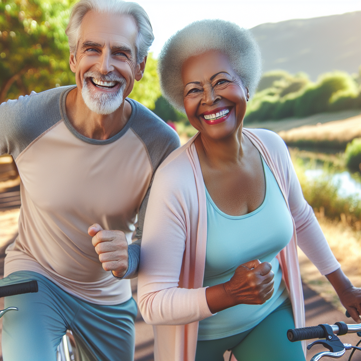 A senior couple enjoying a walk in the park.