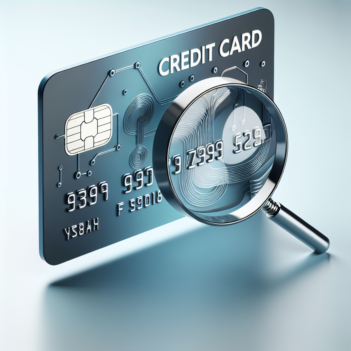 Credit card and magnifying glass.