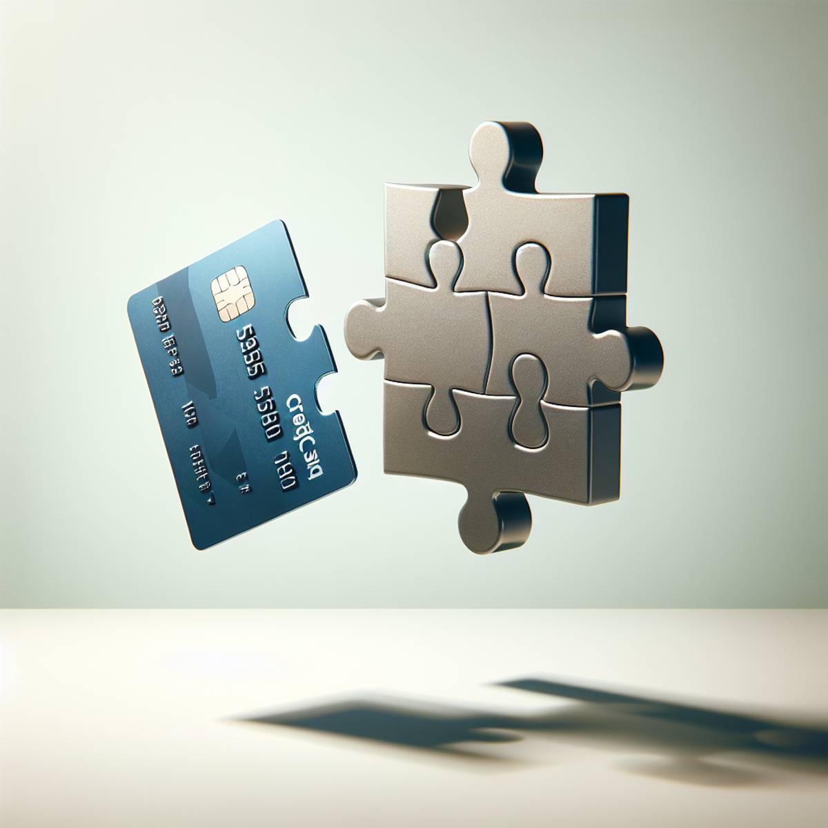 A shiny credit card hovering above a jigsaw puzzle piece.