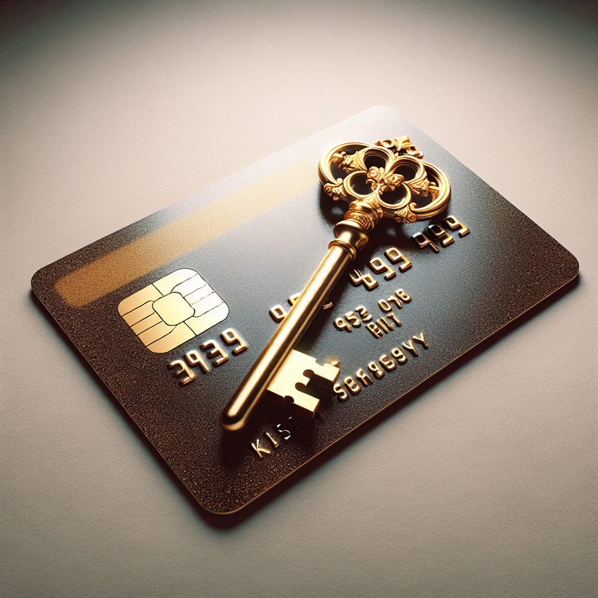 A credit card with a golden key symbol.