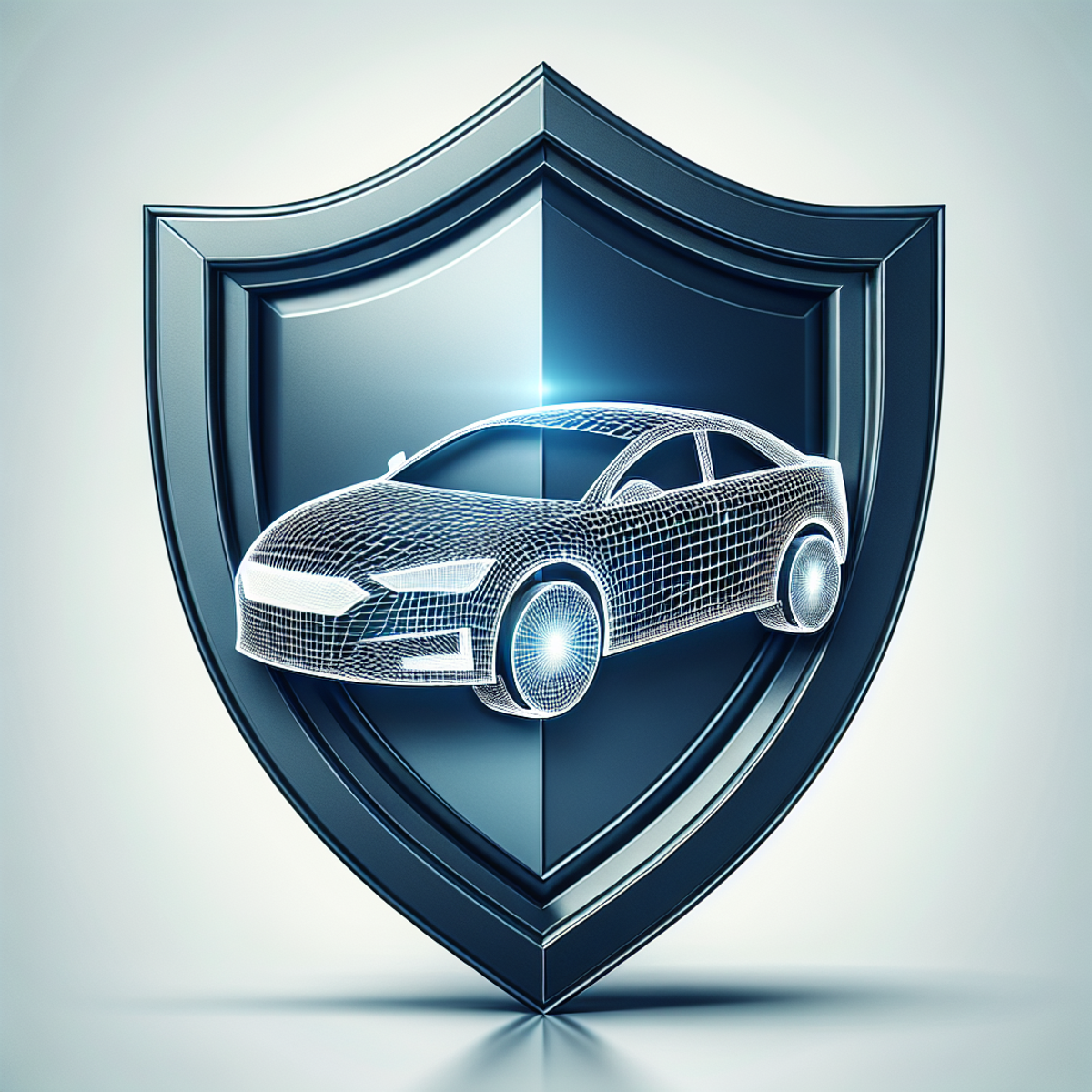 A strong and modern shield with a sleek car silhouette superimposed on it, symbolizing protective and reliable car insurance.