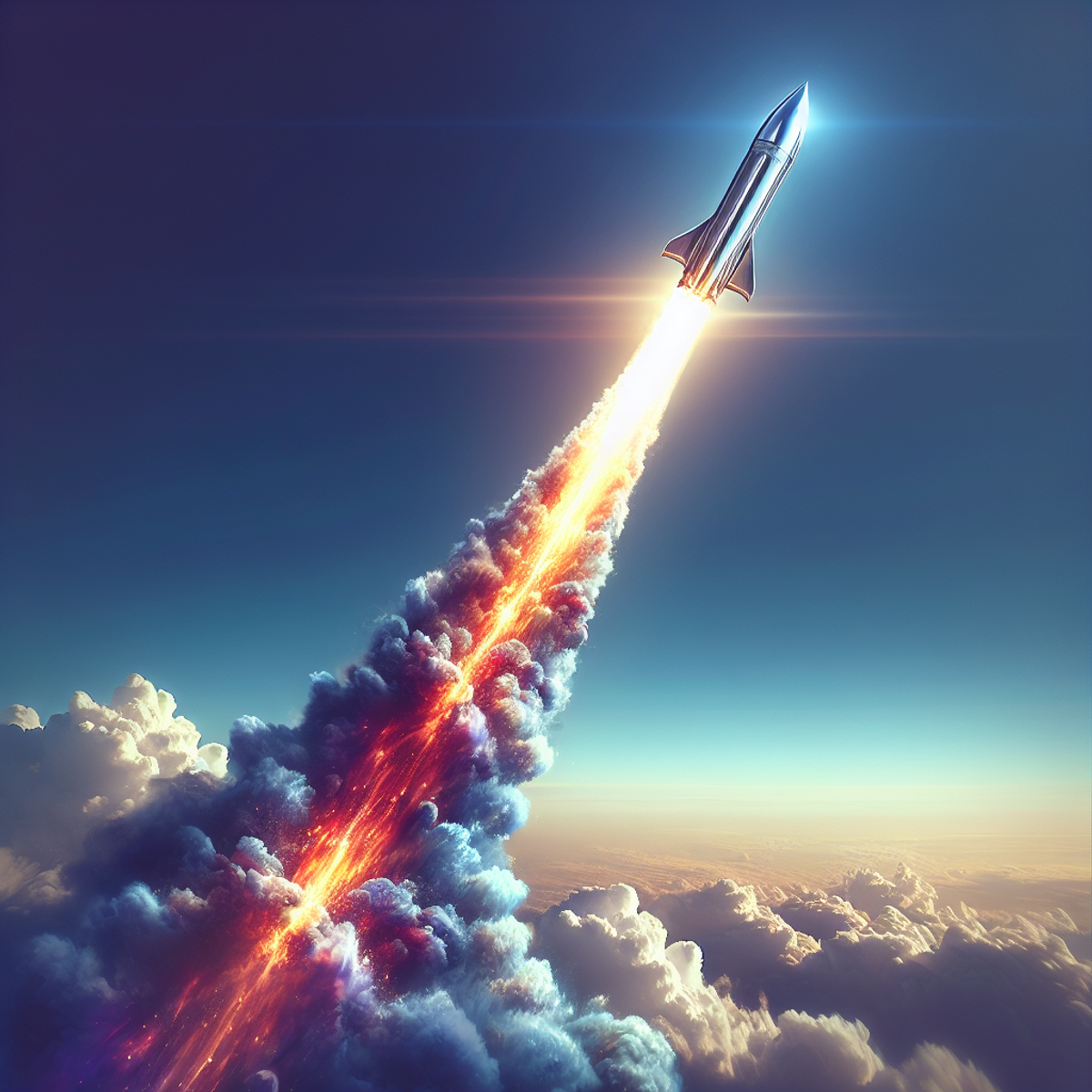 A rocket soaring through the sky.