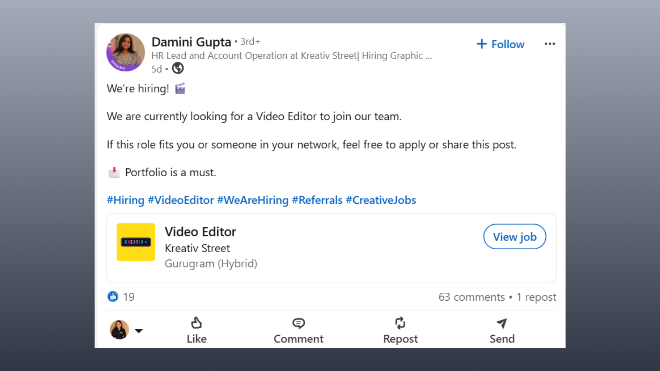 Oudated job announcement