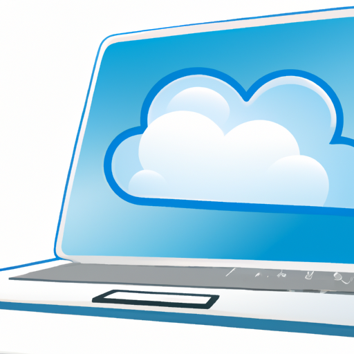 "A sleek, modern notebook computer with a cloud symbol hovering above it, illustrating cloud-based computing capabilities."