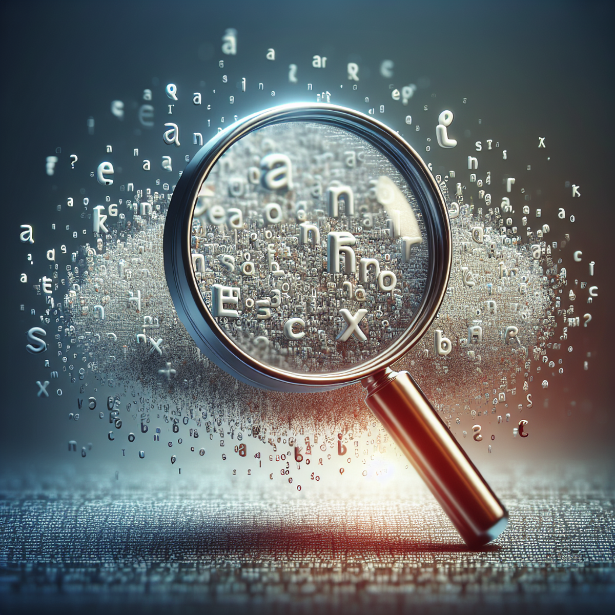 A close-up image of a magnifying glass hovering over blurred characters, symbolizing analysis and close examination.