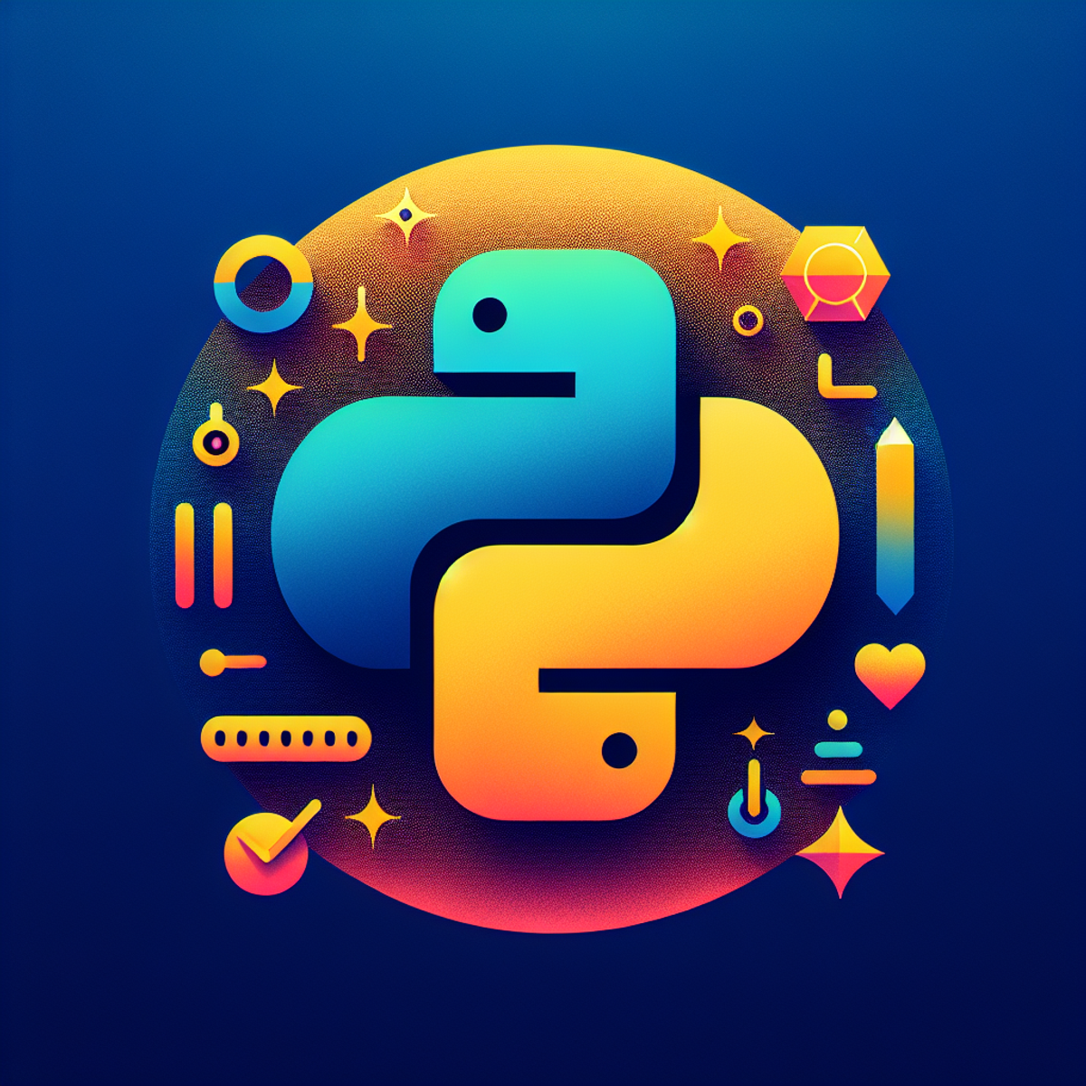 A minimalist, vibrant python symbol in the form of a sleek, coiled snake with clean lines and bold colors.